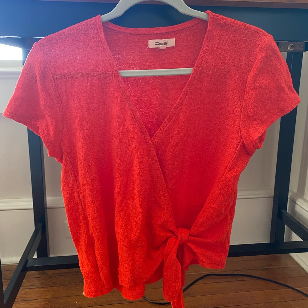 Madewell Red Wrap Top (small)